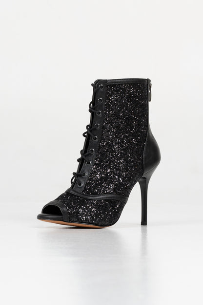 Sara - Glitter open toe lace up stiletto ankle boot