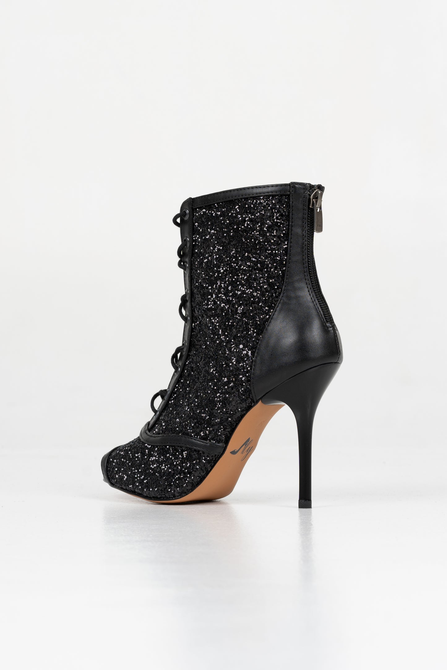 Sara - Glitter open toe lace up stiletto ankle boot